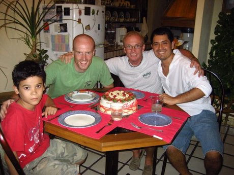 Herb Marshall, in Puerta Vallerta, Mexico - with son, Tim, and Mexican friends